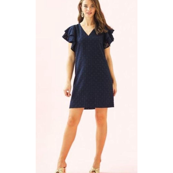 Lilly Pulitzer Womens Kathie True Navy Metallic Tanzanian Clip Shift Dress Sz 8 - Picture 2 of 8